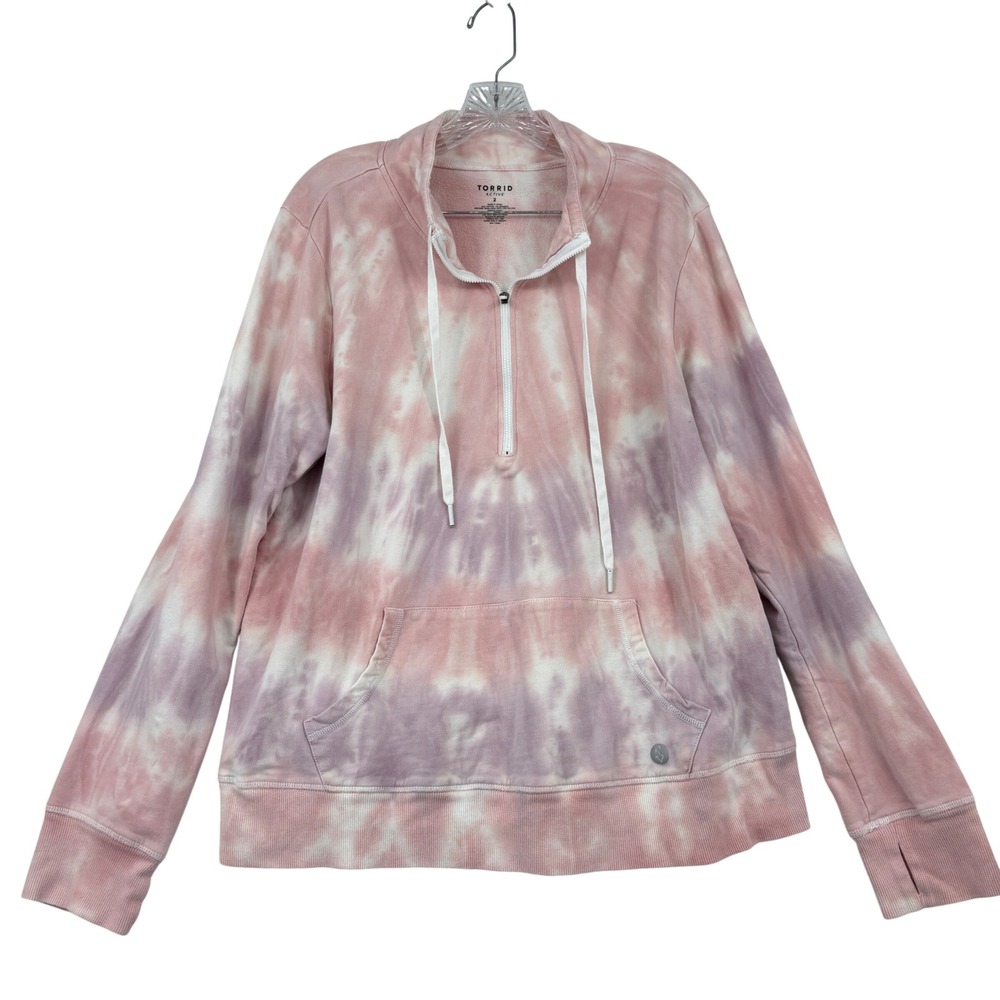 Torrid Active Tie Dye Quarter Zip Sweatshirt Size 2X Pink Thumbholes Pocket